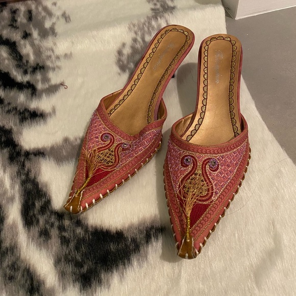 I Dream of Jeannie pink & purple beaded embroidered slide mules sz 8 kitten heel - Picture 4 of 10
